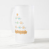 クリスマスツリーのピラミッドクリスマス雪だるま フロストグラスビールジョッキ (正面左)