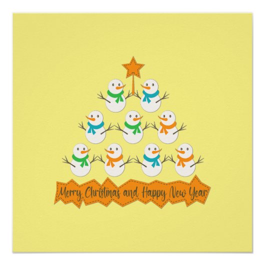 クリスマスツリーのピラミッドクリスマス雪だるま ポスター (正面)