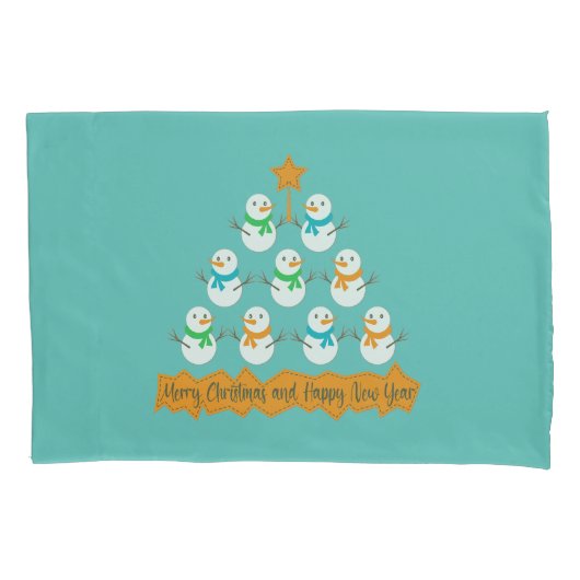 クリスマスツリーのピラミッドクリスマス雪だるま 枕カバー (正面左)