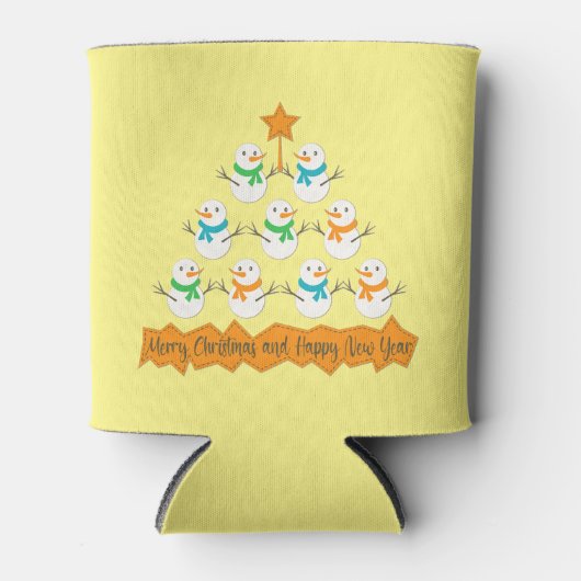 クリスマスツリーのピラミッドクリスマス雪だるま 缶クーラー (正面)