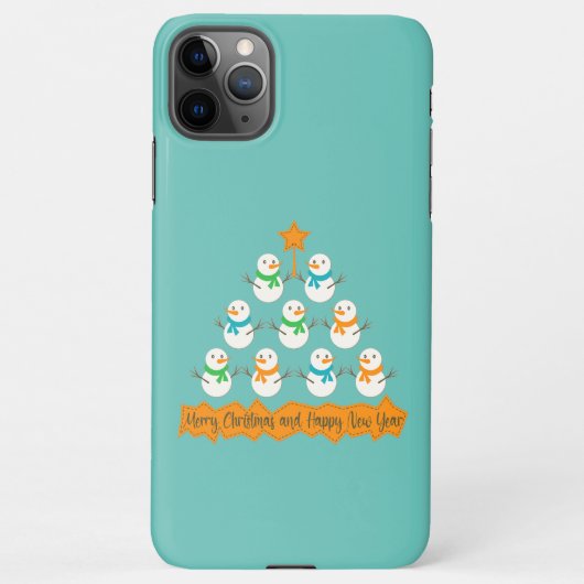 クリスマスツリーのピラミッドクリスマス雪だるま iPhoneケース (裏面)