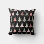 クリスマスツリーのピンクと緑（黒い背景） クッション (正面)