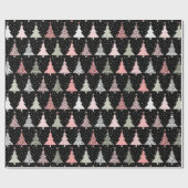 クリスマスツリーのピンクと緑（黒い背景） ラッピングペーパー (フラット)