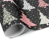 クリスマスツリーのピンクと緑（黒い背景） ラッピングペーパー (ロールコーナー)