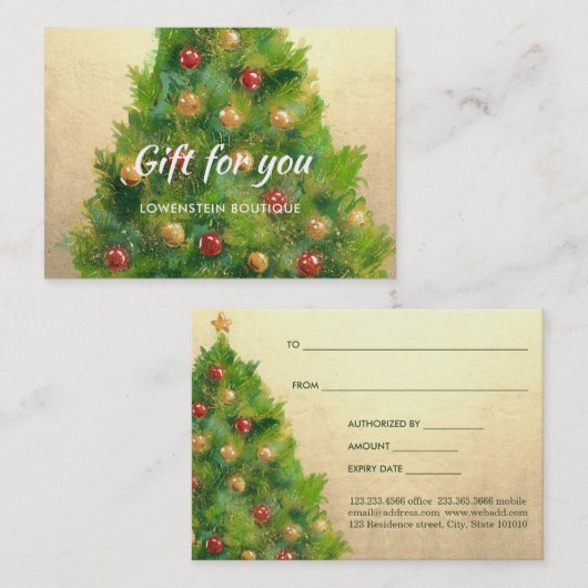 クリスマスツリーのフェイクな金ゴールドホイル|のギフト券 割引カード (正面/裏面)