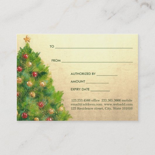 クリスマスツリーのフェイクな金ゴールドホイル|のギフト券 割引カード (裏面)