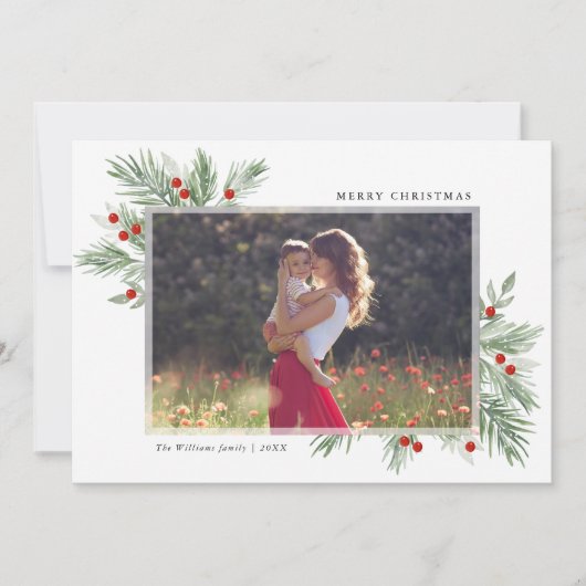 クリスマスツリーのフェスティブなグリーン写真カード 招待状 (正面)