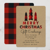 クリスマスツリーのプレイドクラフトギフト交換 招待状 (正面/裏面)