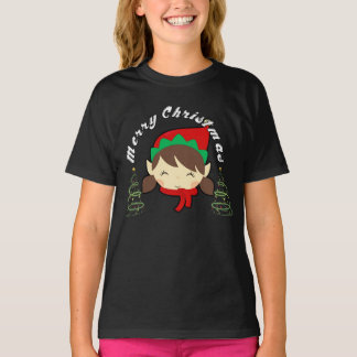 クリスマスツリーのプレゼントの女の子  Tシャツ