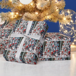 クリスマスツリーのベースボールとレッドソックス ラッピングペーパー