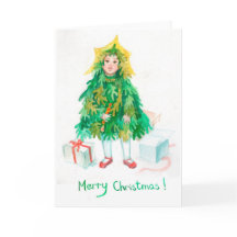 クリスマスツリーのホリデーグリーティング かわいい女の子