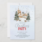 クリスマスツリーのホリデーパーティーと冬の風景 招待状 (正面)