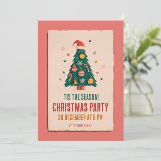 クリスマスツリーのホリデーパーティーカード 招待状 (スタンド正面)