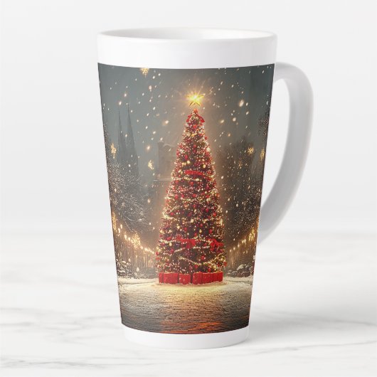 クリスマスツリーのホリデーGIF カフェラテマグ (右アングル)