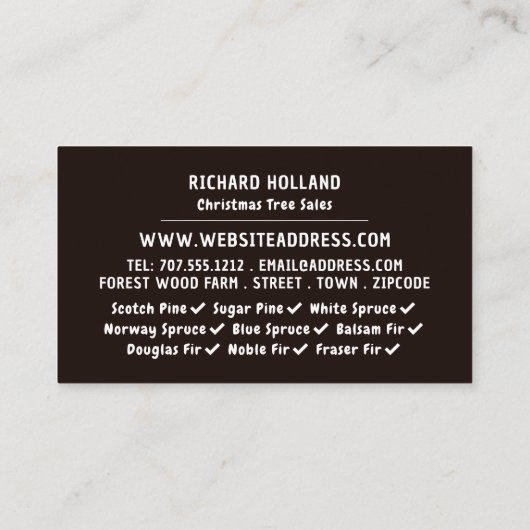 クリスマスツリーのボーブル、クリスマスツリーの販売 名刺 (裏面)