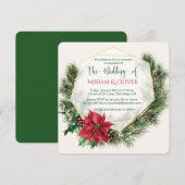 クリスマスツリーのポインセチア、ホーリー、松、クリスマスウェディング 招待状 (正面/裏面)