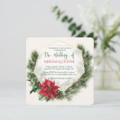 クリスマスツリーのポインセチア、ホーリー、松、クリスマスウェディング 招待状 (スタンド正面)