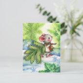 クリスマスツリーのマウスのかわいい動物の休日の郵便はがき シーズンポストカード (スタンド正面)