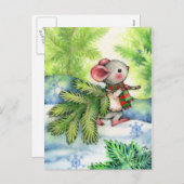 クリスマスツリーのマウスのかわいい動物の休日の郵便はがき シーズンポストカード (正面/裏面)