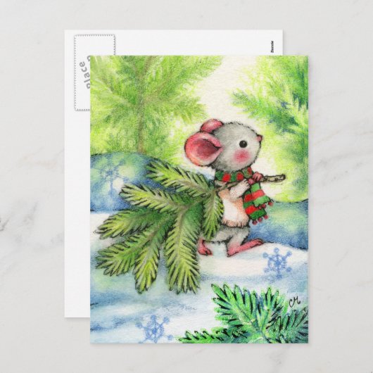 クリスマスツリーのマウスのかわいい動物の休日の郵便はがき シーズンポストカード (正面/裏面)
