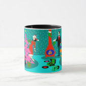 クリスマスツリーのマグを整えているレトロ家族 マグカップ (中央)