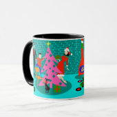 クリスマスツリーのマグを整えているレトロ家族 マグカップ (正面左)