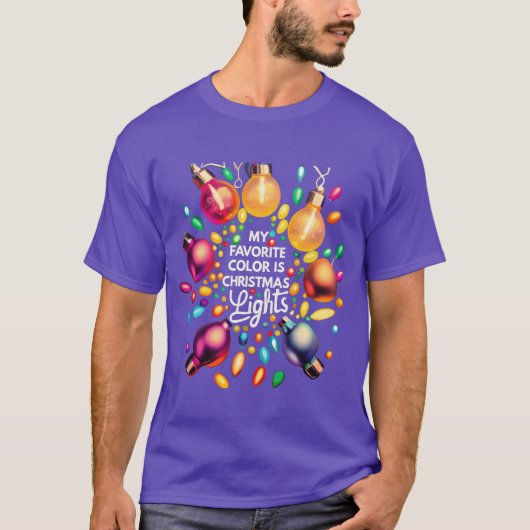 クリスマスツリーのライトが大好きなサンタクロース f tシャツ (正面)