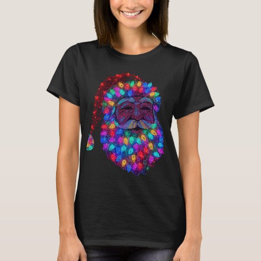 クリスマスツリーのライトで作られたサンタクロースの顔 Tシャツ (正面)