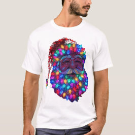 クリスマスツリーのライトで作られたサンタクロースの顔 Tシャツ