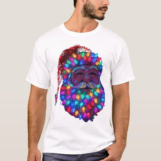 クリスマスツリーのライトで作られたサンタクロースの顔 Tシャツ (正面)