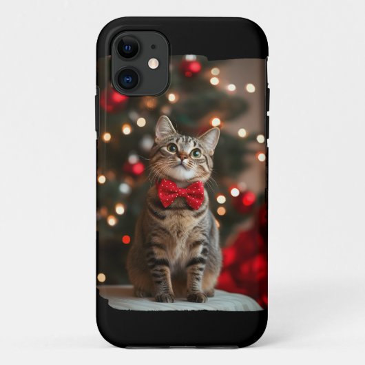 クリスマスツリーのライトとクリスマス カット猫 Case-Mate iPhoneケース (裏面)