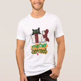 クリスマスツリーのライトに絡まった黒いサンタ猫 トライブレンドＴシャツ