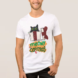 クリスマスツリーのライトに絡まった黒いサンタ猫 トライブレンドＴシャツ