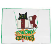 クリスマスツリーのライトに絡まった黒いサンタ猫 ラージペーパーバッグ (裏面)