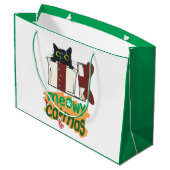 クリスマスツリーのライトに絡まった黒いサンタ猫 ラージペーパーバッグ (裏面アングル)