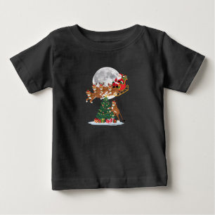 クリスマスツリーのライト 楽しいサンタのチーター乗り物 ベビーTシャツ