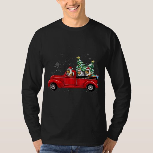 クリスマスツリーのラフなコリードッグ駆動クリスマストラック Tシャツ (正面)