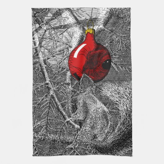 クリスマスツリーのリス キッチンタオル (縦)