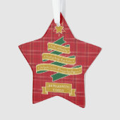 クリスマスツリーのリボンの赤い格子縞の星のカスタムの旗 オーナメント (正面)