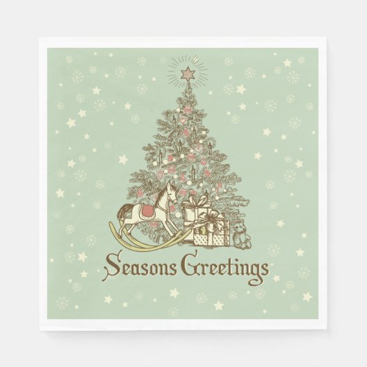 クリスマスツリーのロッキングホーススター スタンダードランチョンナプキン (正面)
