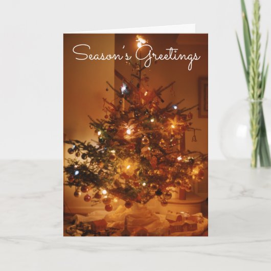 クリスマスツリーのヴィンテージの休日の列車及び町 シーズンカード (正面)