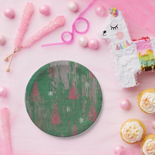 クリスマスツリーのヴィンテージの旧式で素朴な紙皿 ペーパープレート (パーティー)