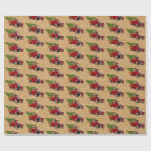 クリスマスツリーのヴィンテージの赤いトラックの素朴なバーラップ ラッピングペーパー (フラット)