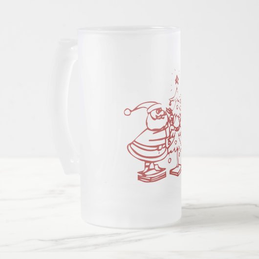 クリスマスツリーのヴィンテージ赤いサンタクロース フロストグラスビールジョッキ (正面左)