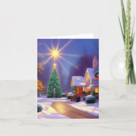 クリスマスツリーの上にかがやくクリスマススターの空白カード カード
