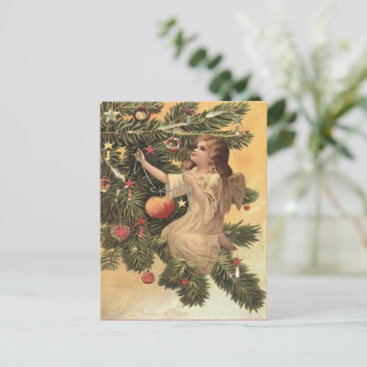 クリスマスツリーの上のビンテージの天使 シーズンポストカード (スタンド正面)