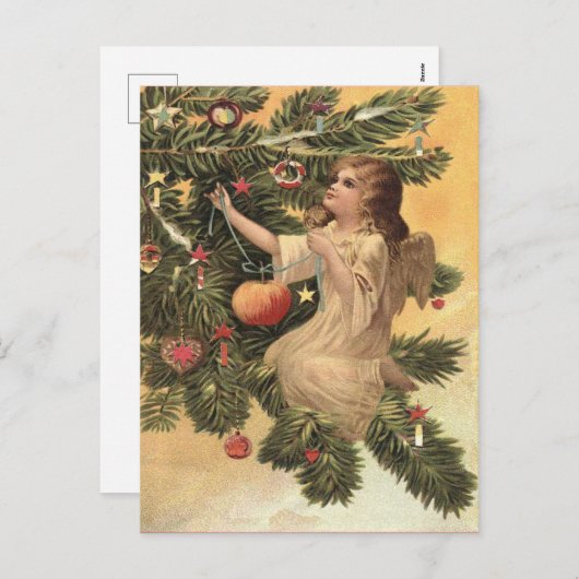 クリスマスツリーの上のビンテージの天使 シーズンポストカード (正面/裏面)