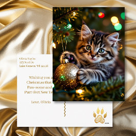 クリスマスツリーの上の小さな子猫 オリジナルデザイン シーズンポストカード