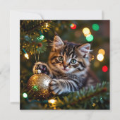 クリスマスツリーの上の小さな子猫 オーダーメイド シーズンカード (正面)
