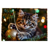 クリスマスツリーの上の小さな子猫 ラージペーパーバッグ (裏面)